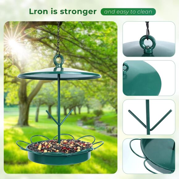 Hanging Metal Bird Feeder Outdoor Wild Bird Food Tray with Fruit Holder Green - Picture 4 of 7